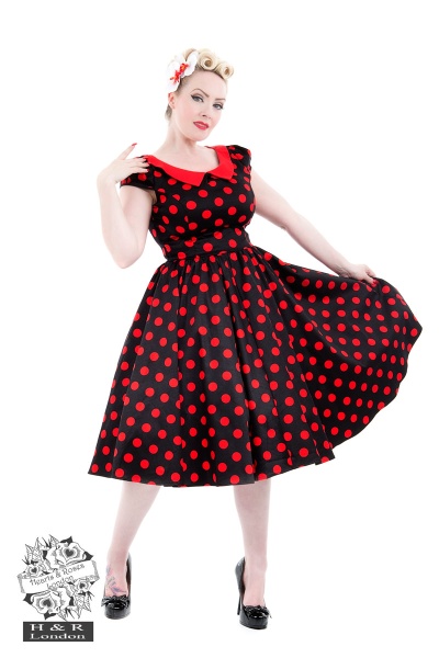 Black Red Large Polka Dot Swing Dress - Hearts & Roses London