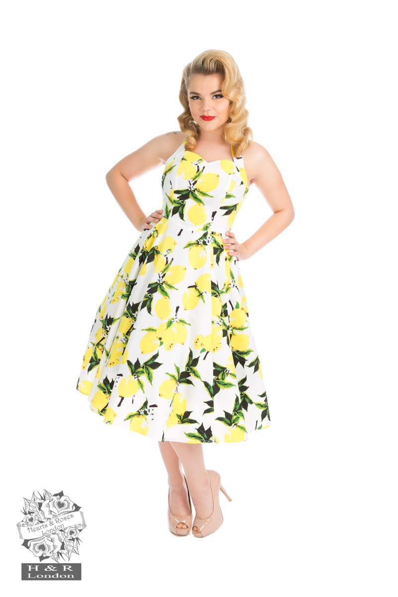 Lemon Print Swing Dress in White