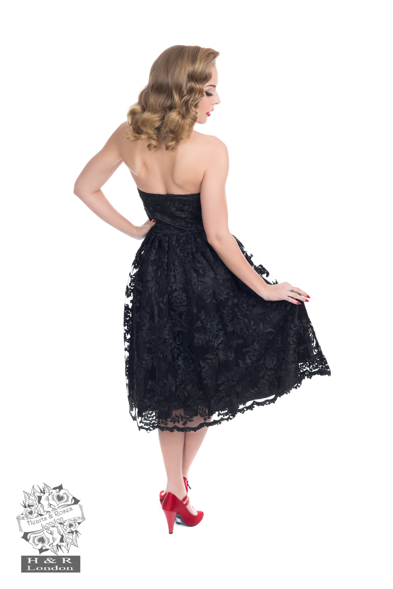 Black Chantilly Lace Strapless Dress in Black - Hearts & Roses London