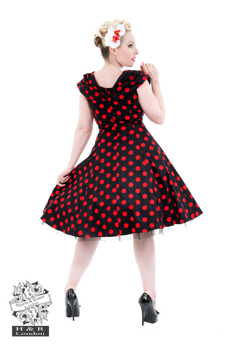 red polka dot dress off shoulder