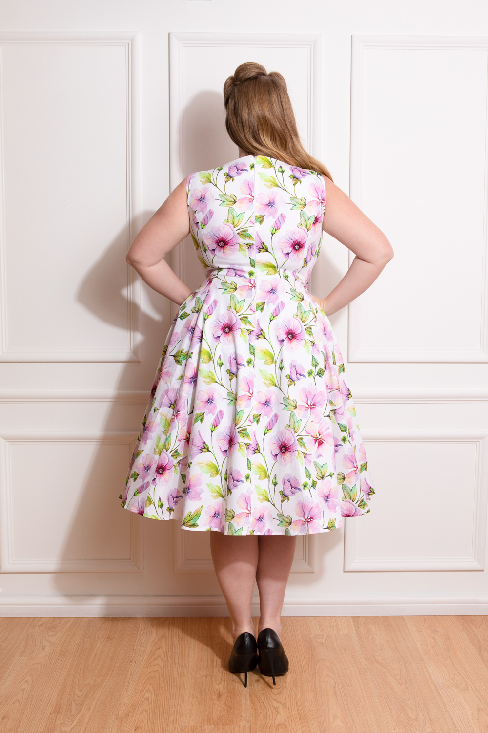 Brooke Floral Swing Dress in white - Hearts & Roses London