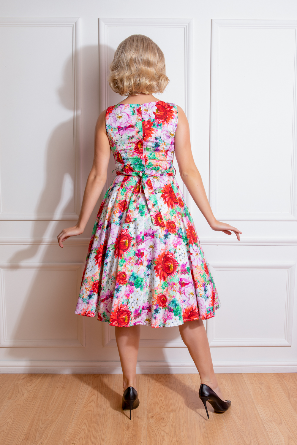 Black Multicolor Floral Sophia Swing Dress