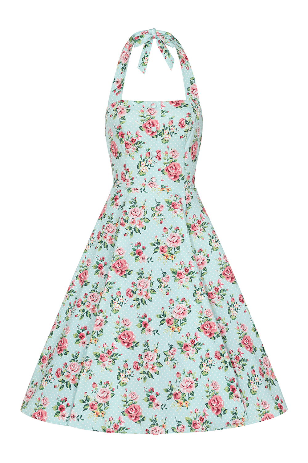 Heidi Floral Swing Dress in Blue - Hearts & Roses London