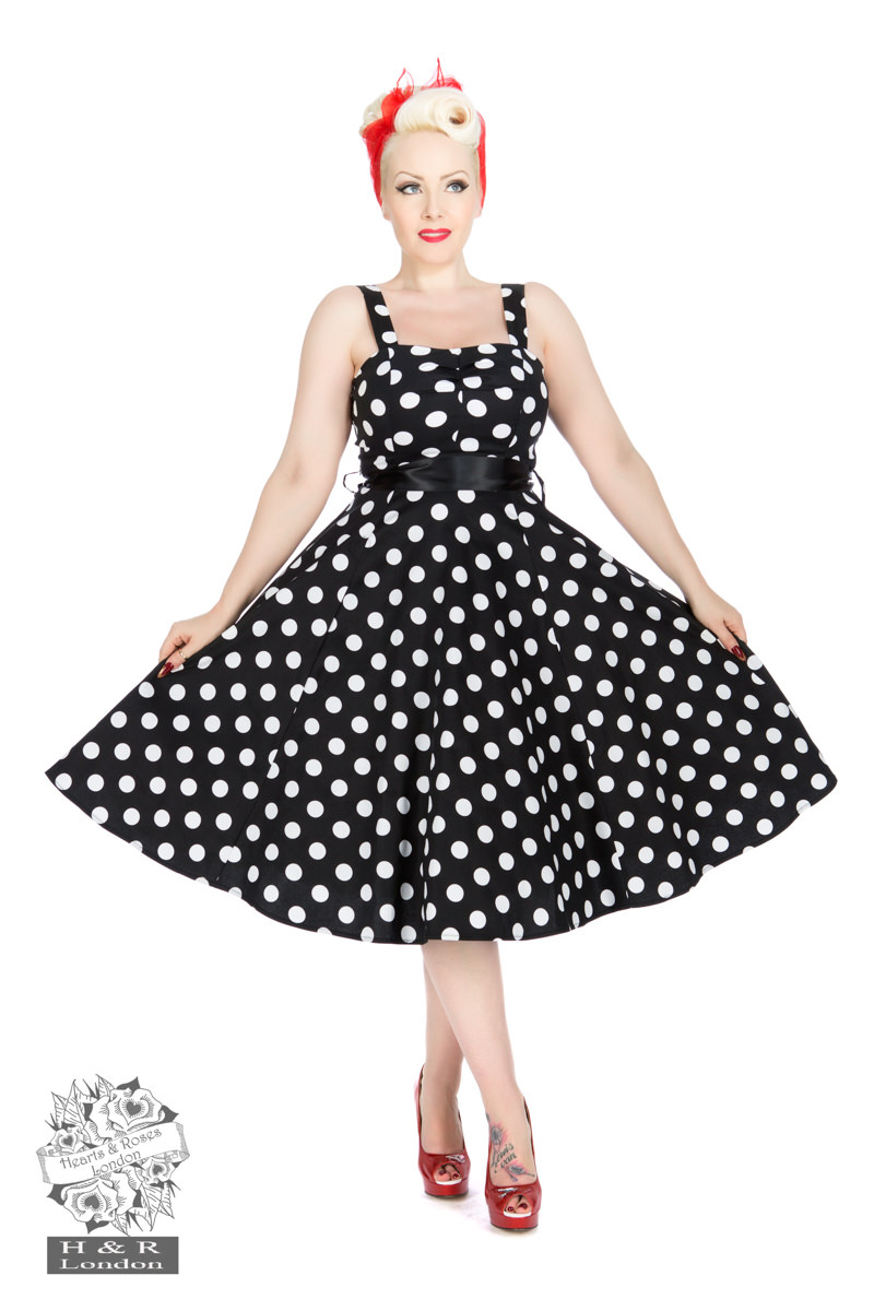 Black White Big Dot Swing Dress With Bolero in Black/White - Hearts ...