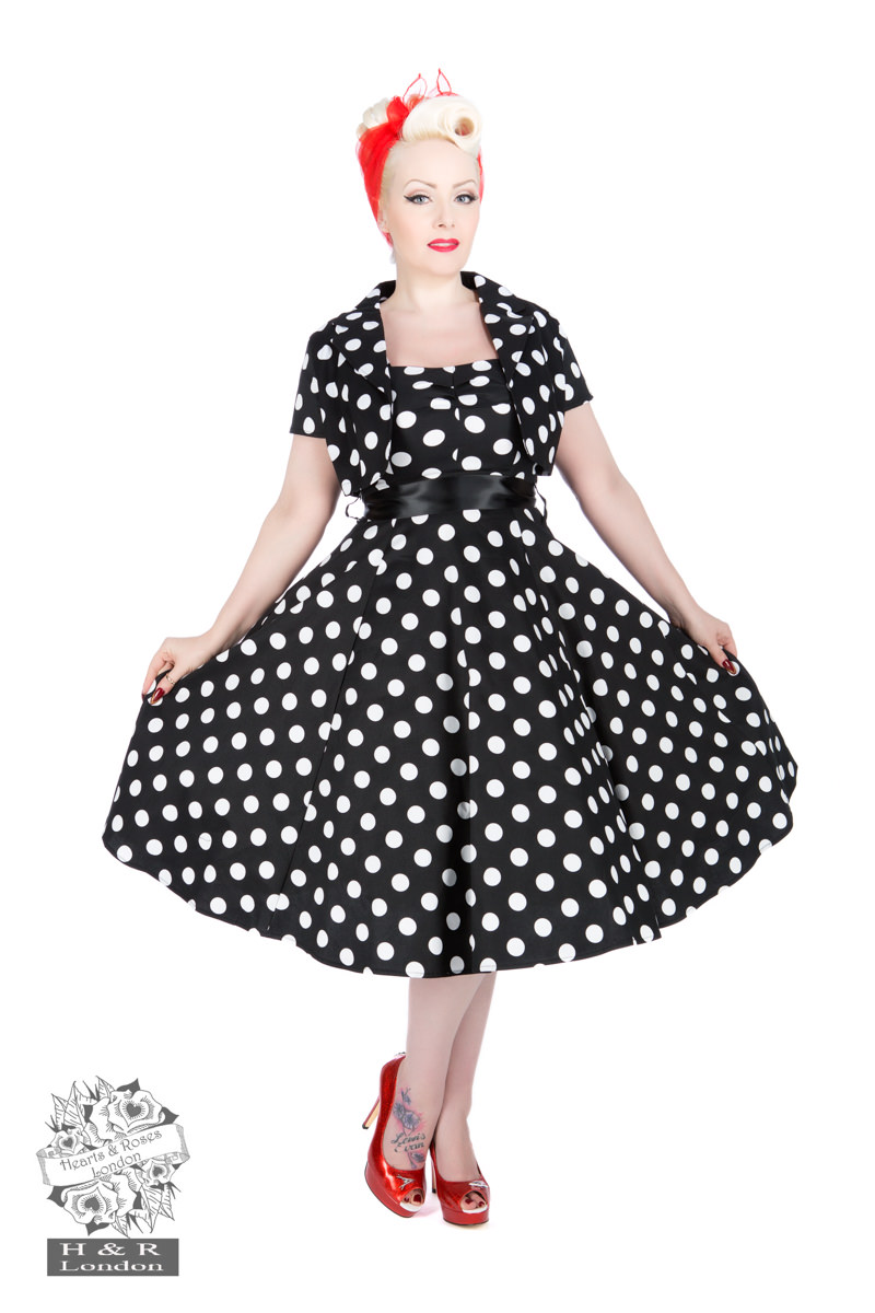 Black White Big Dot Swing Dress With Bolero in Black/White - Hearts ...