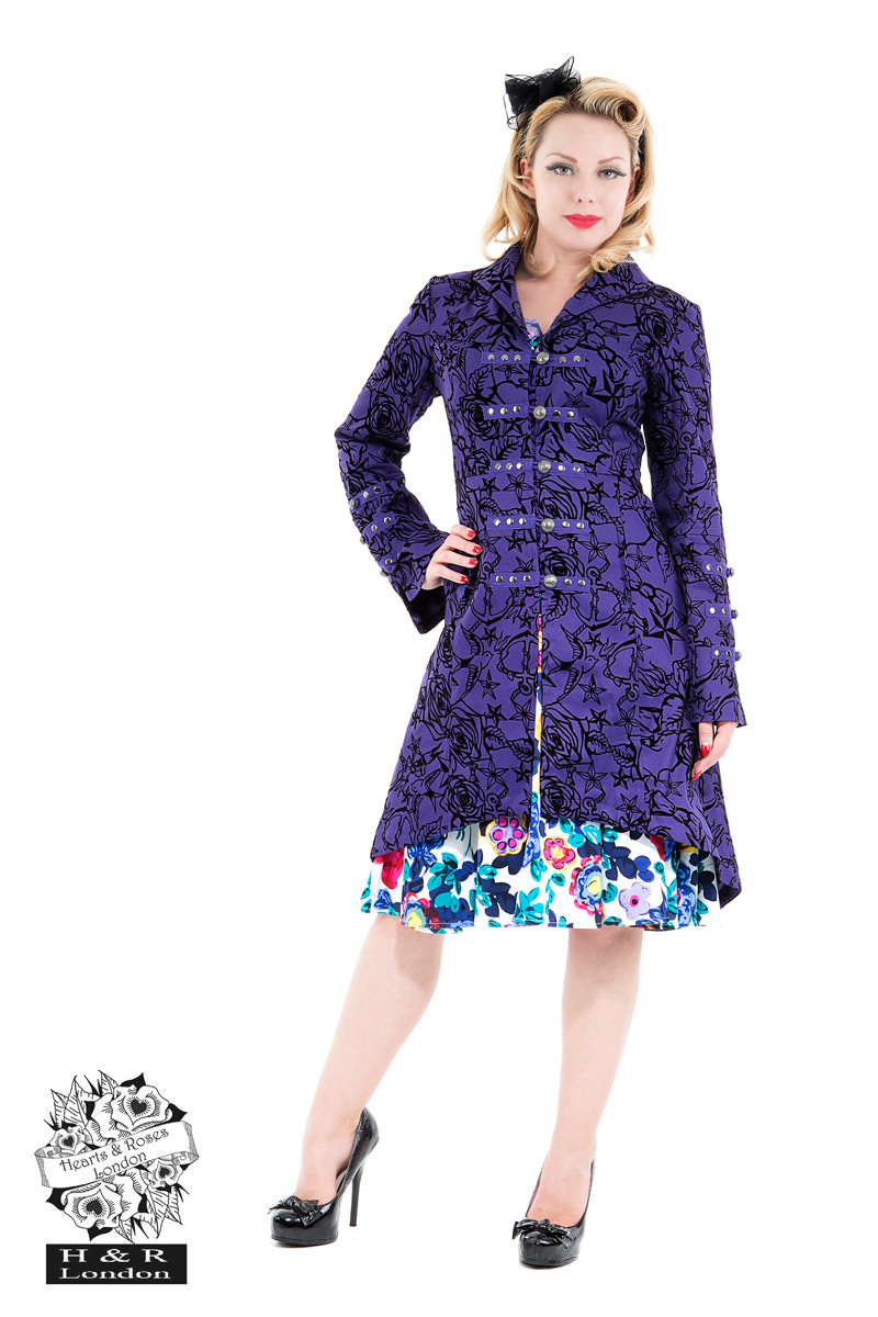 Wine Vintage Swing Coat in Violet - Hearts & Roses London