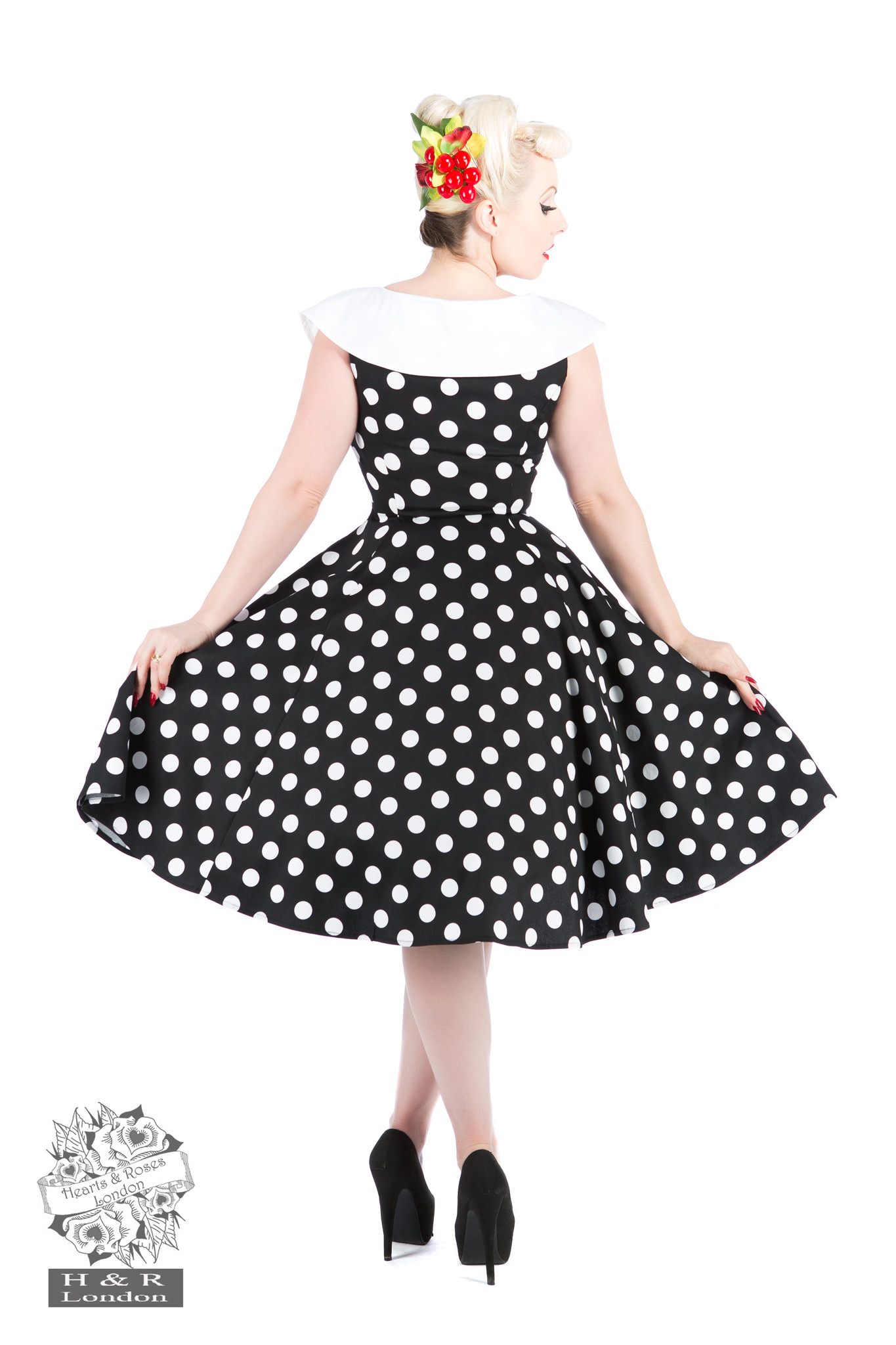 Black White large Polka Dot Swing Dress - Hearts & Roses London