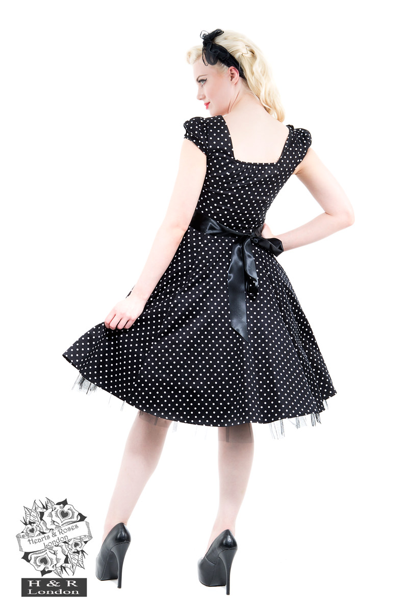 50's Vintage Small Polka Dot Tea Dress in Black/White - Hearts & Roses ...