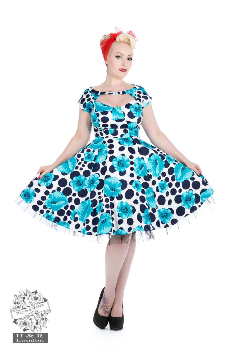 Poppy Blue Dot Day Dress - Hearts & Roses London