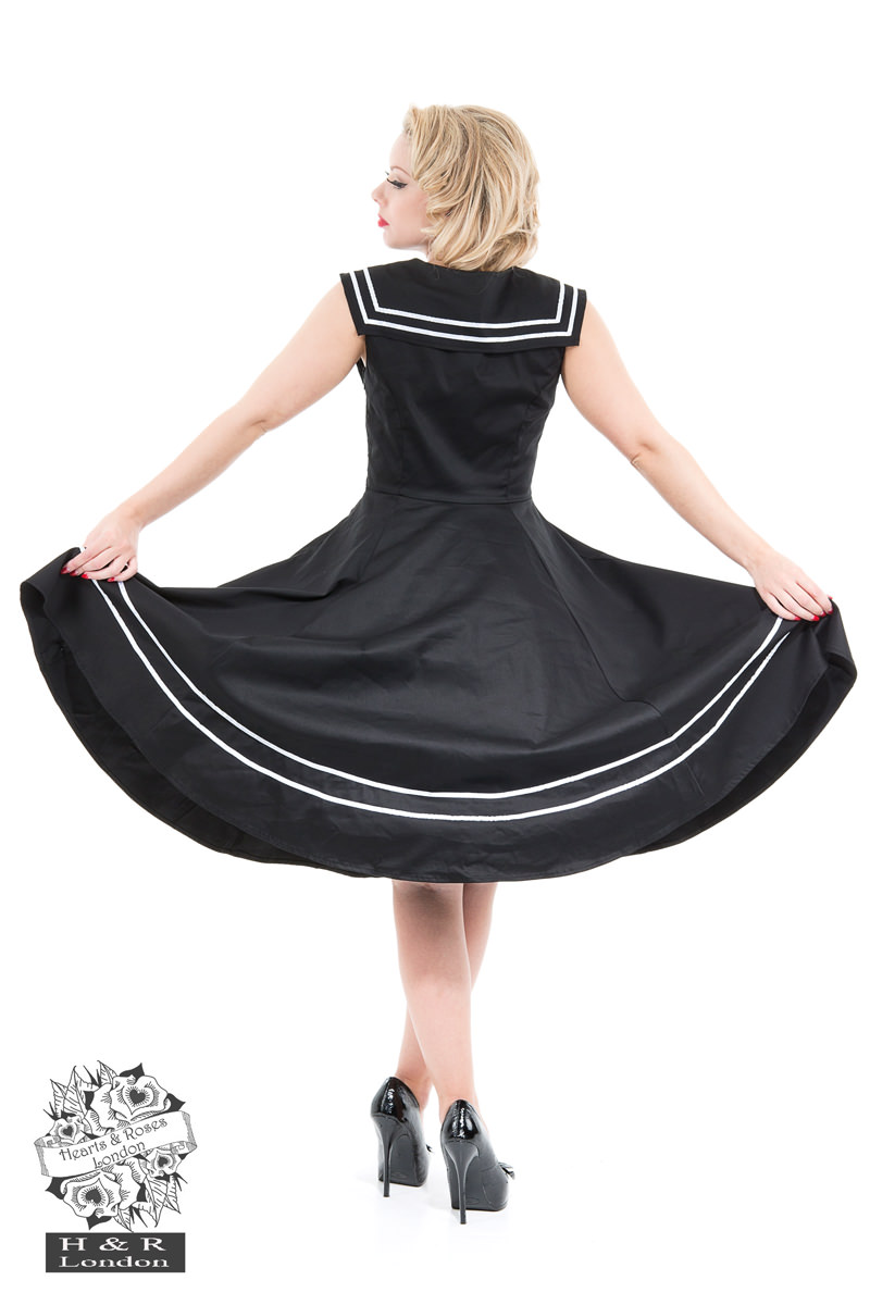 Black Sailor Dress in Black - Hearts & Roses London