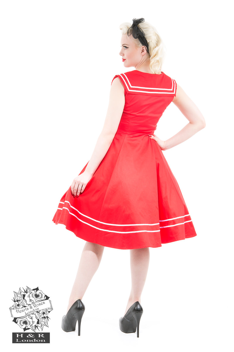 Red Sailor Dress in Red - Hearts & Roses London