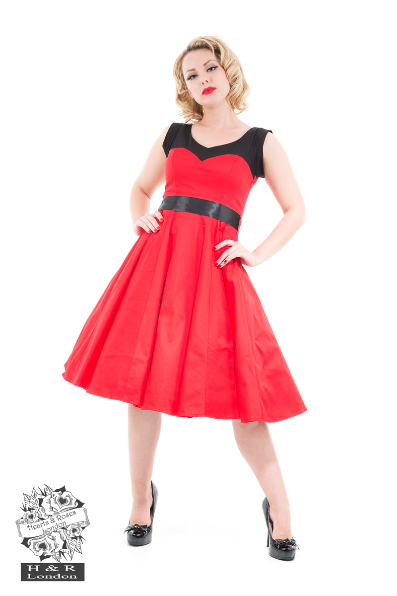 Rizzo Swing Dress in Red/Black - Hearts & Roses London