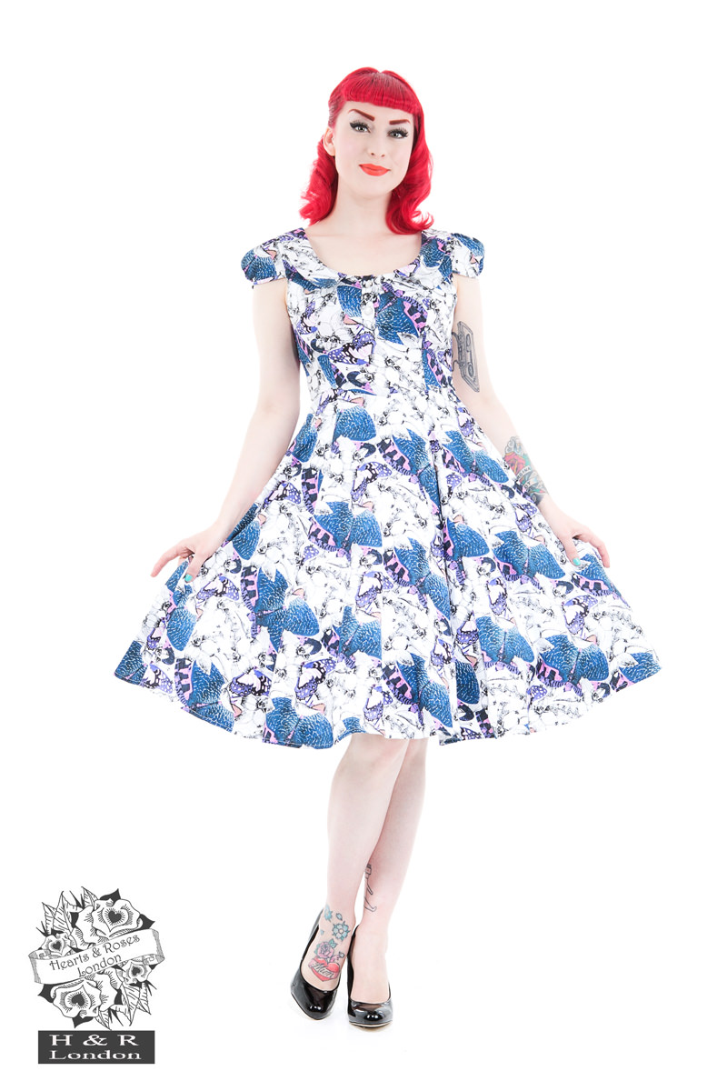 Orthogonia Moth Print Day Dress in white - Hearts & Roses London