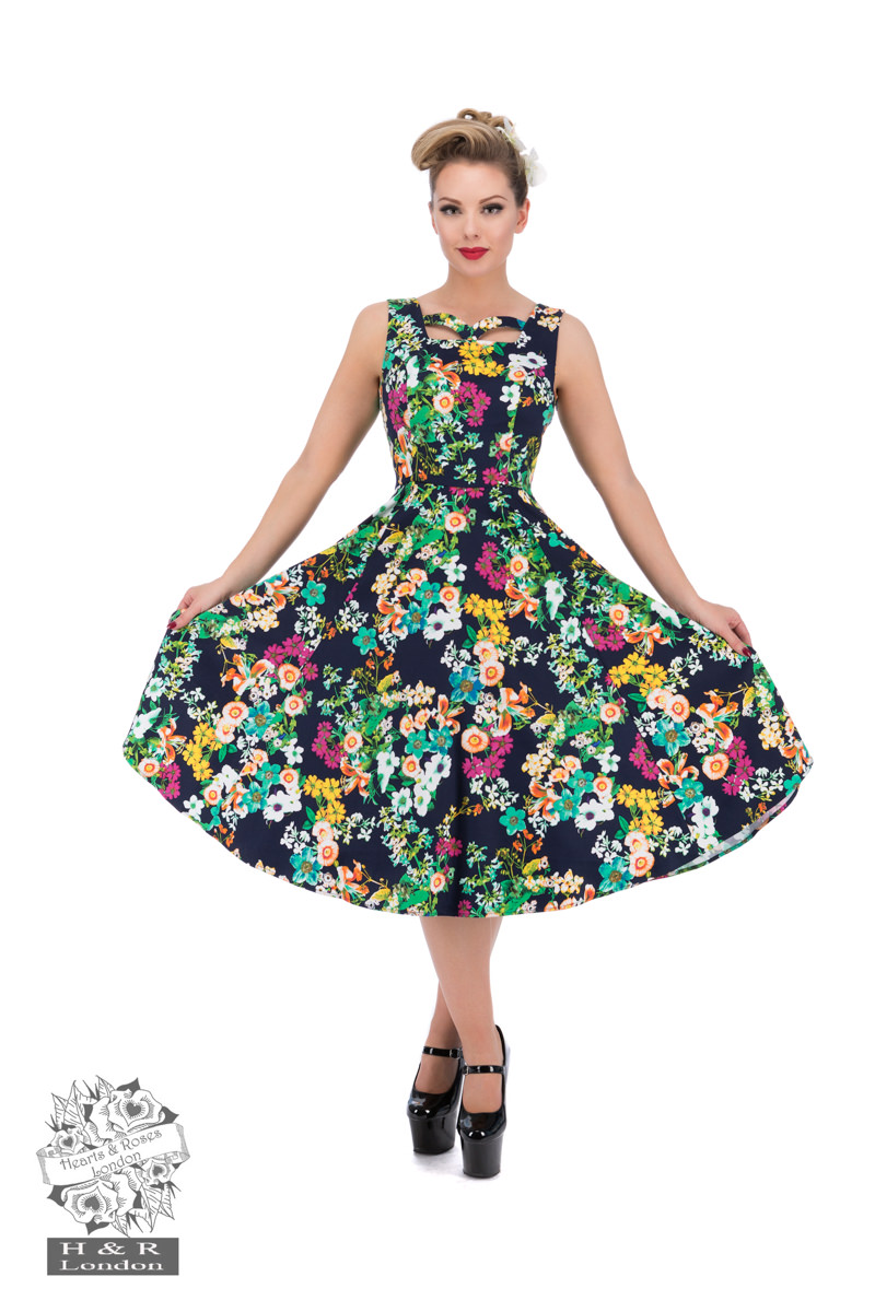 Eternal Floral Day Dress in Navy - Hearts & Roses London