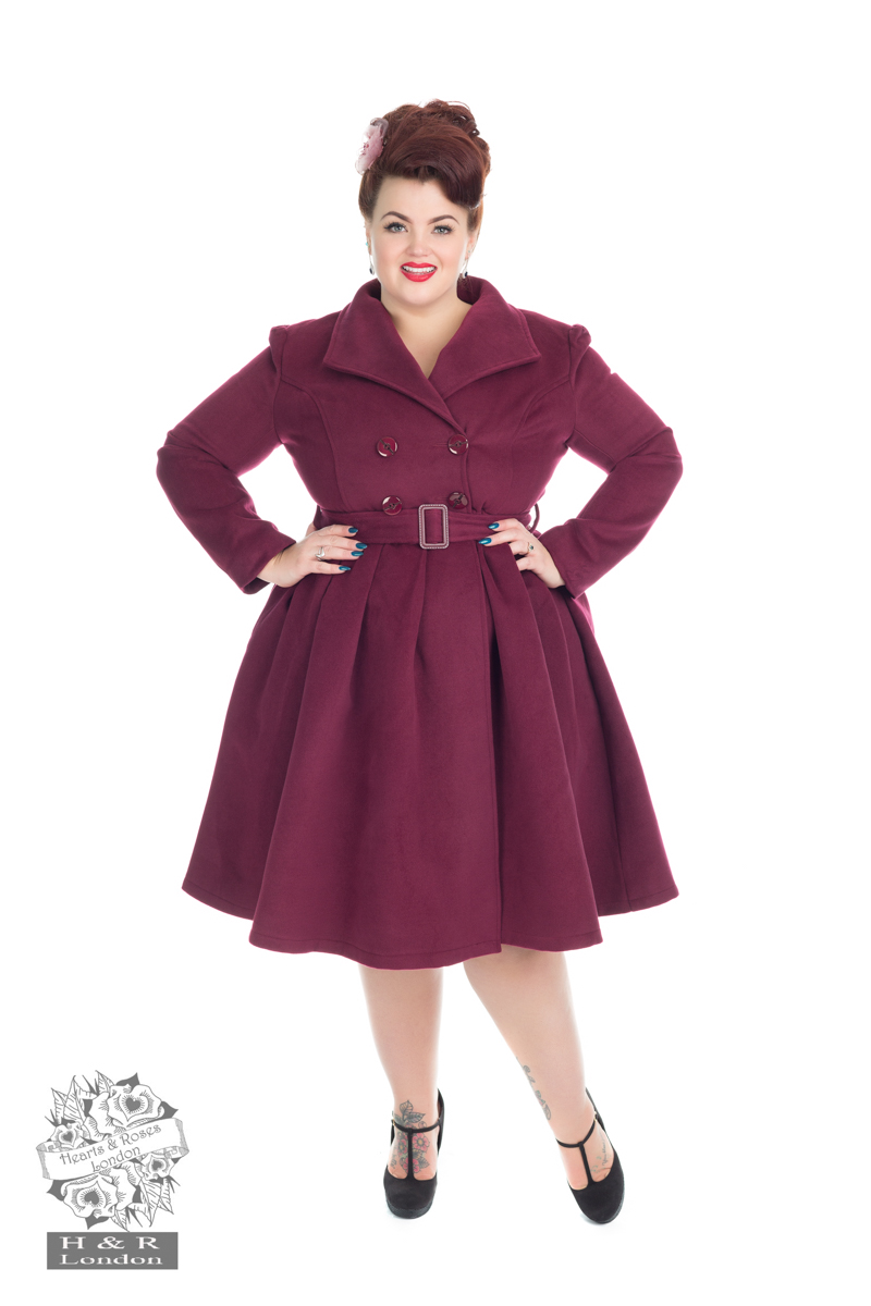 Hearts & Roses  50s Lacey Swing Coat in Bordeaux