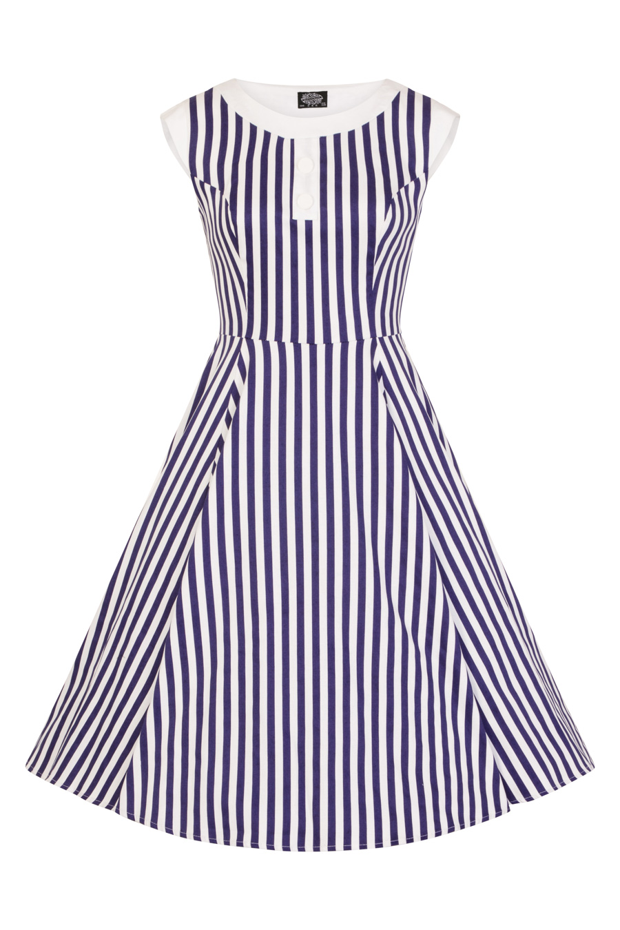 Blue Stripe Hepburn Dress in White/Blue - Hearts & Roses London