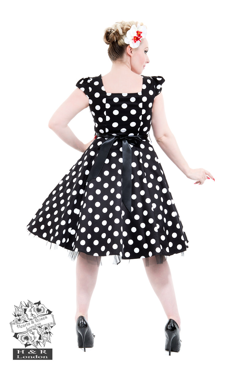 50's Vintage Big Polka Dot Tea Dress in Black/White - Hearts & Roses London