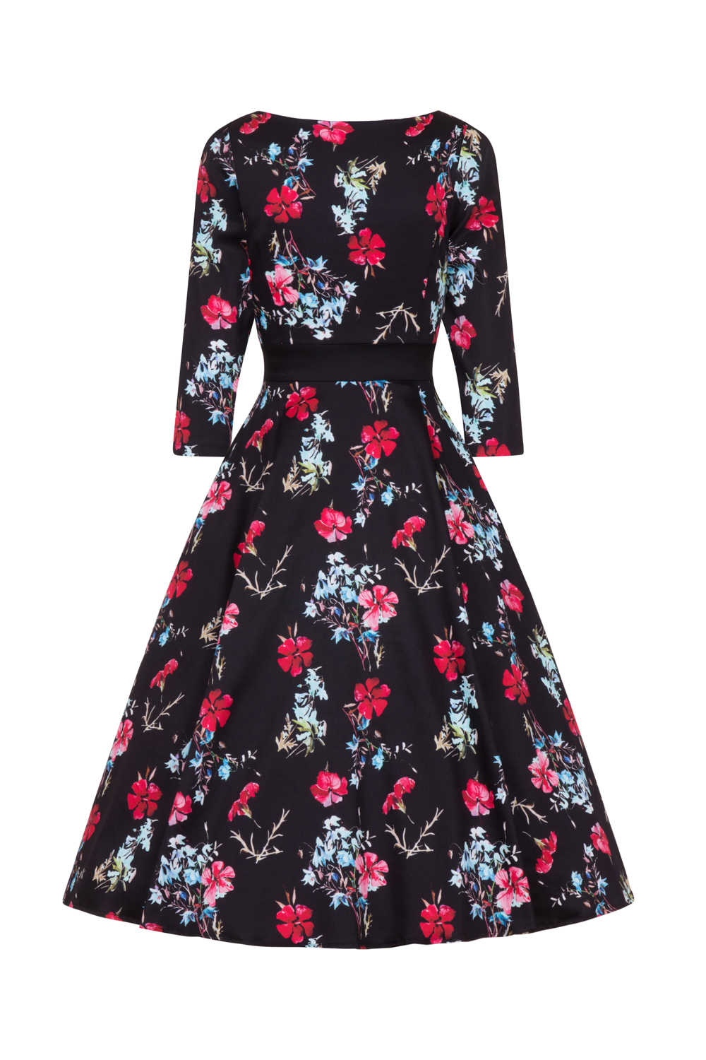 Yasmin Floral Tea Dress in Black - Hearts & Roses London