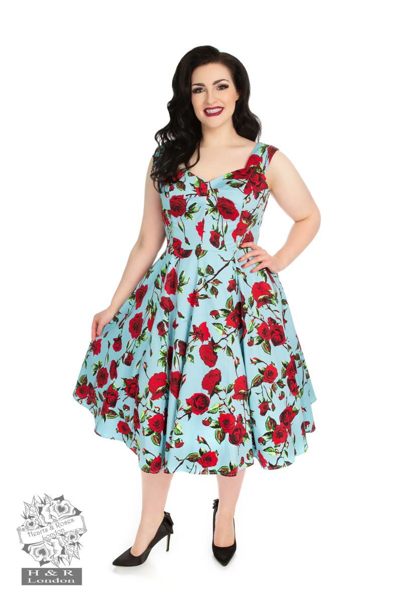 50s Ditsy Rose Floral Summer Dress in 
