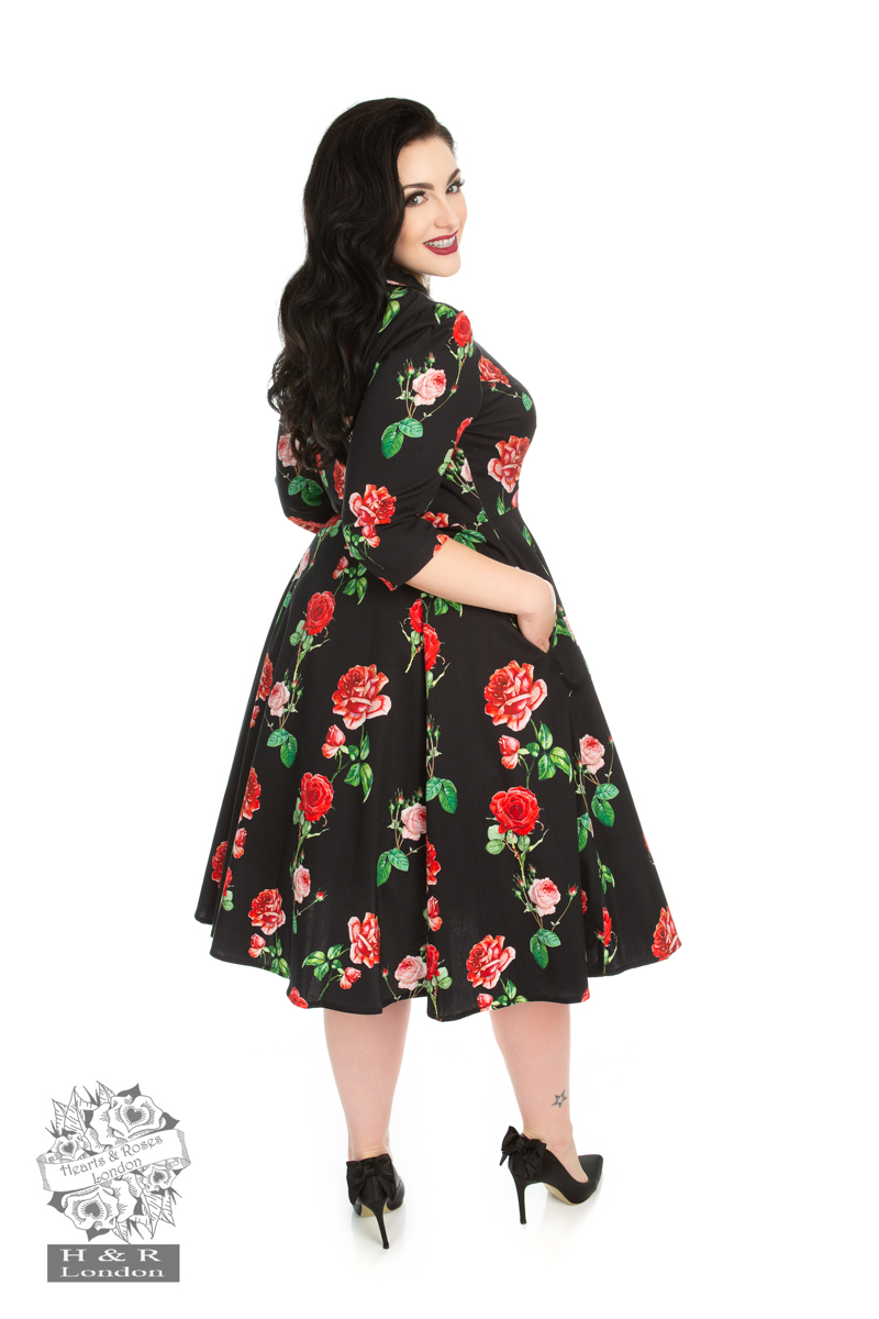 Black Red Roses Dress In Black Red - Hearts & Roses London