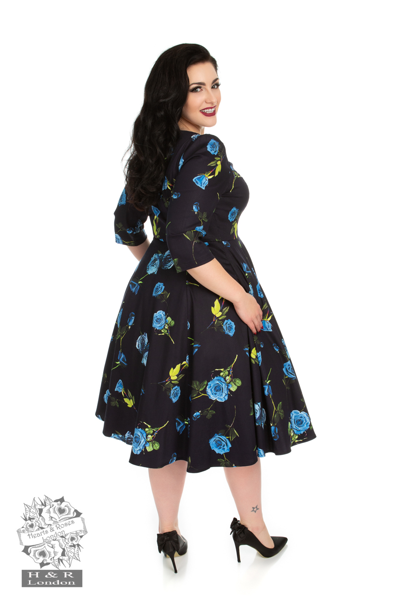 Blue Melody Dress in Navy - Hearts & Roses London