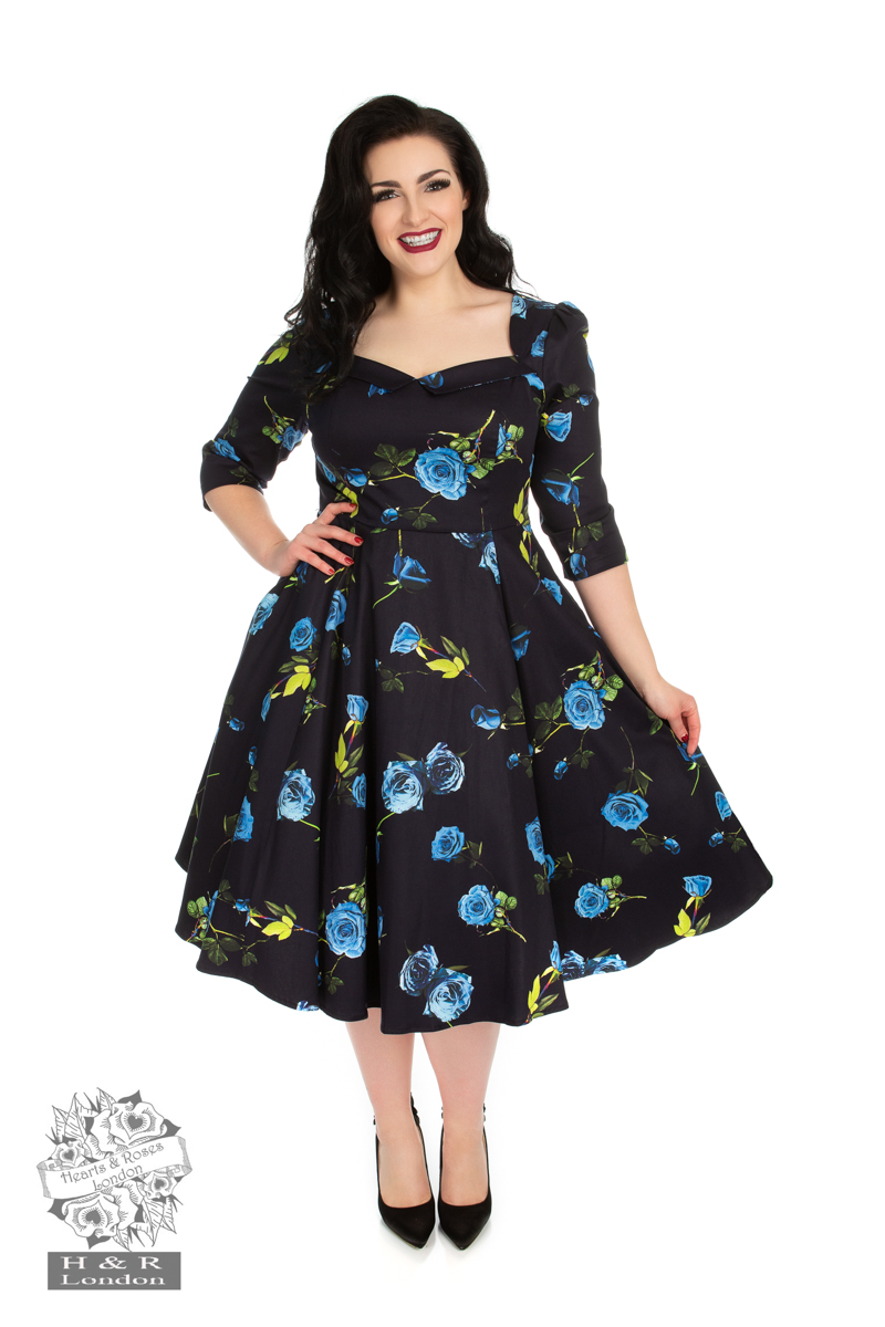 Blue Melody Dress in Navy - Hearts & Roses London