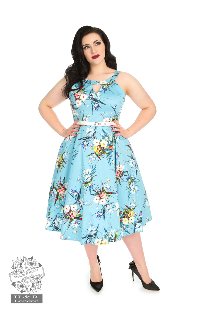 Blue Lizzy Floral Dress in Blue - Hearts & Roses London