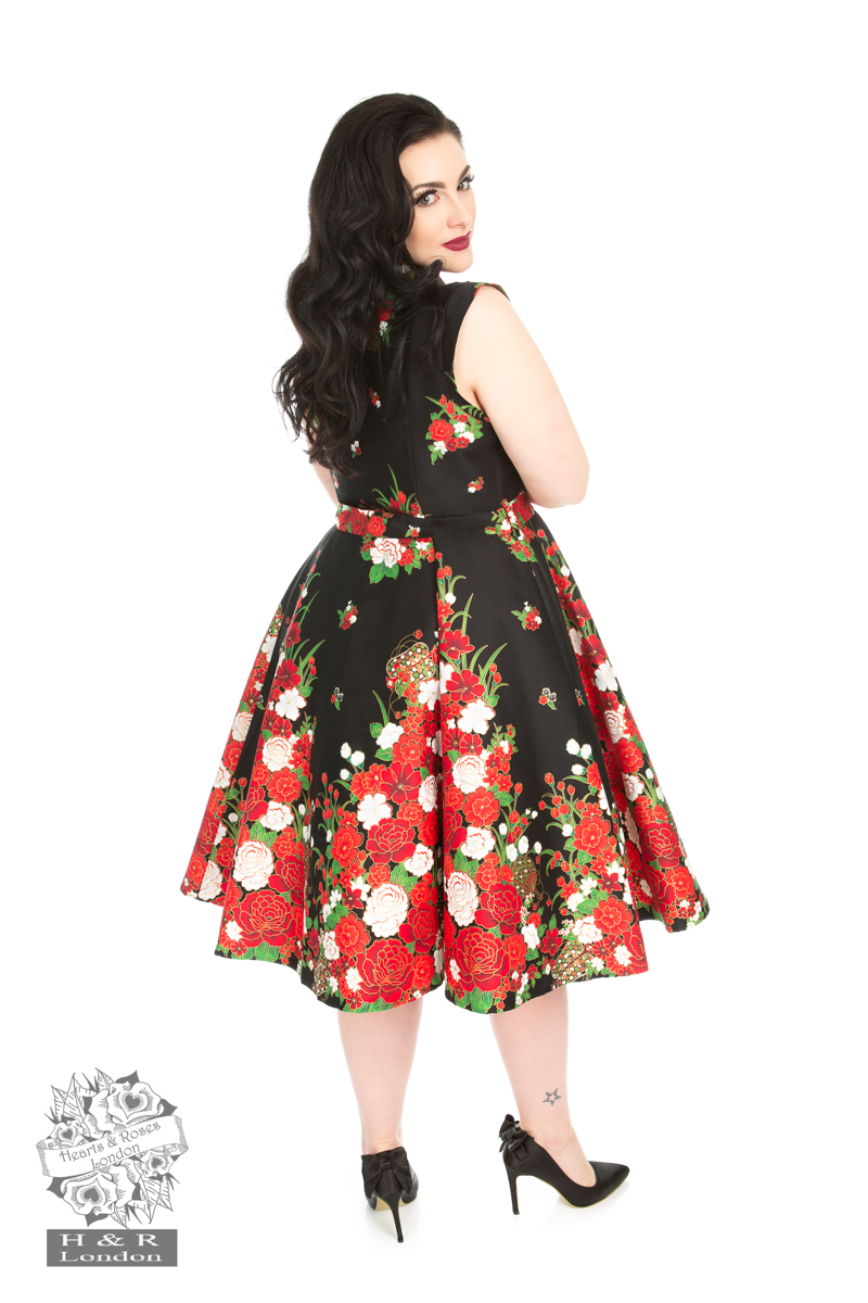 Black Floral Shirtwaist Dress in Black - Hearts & Roses London