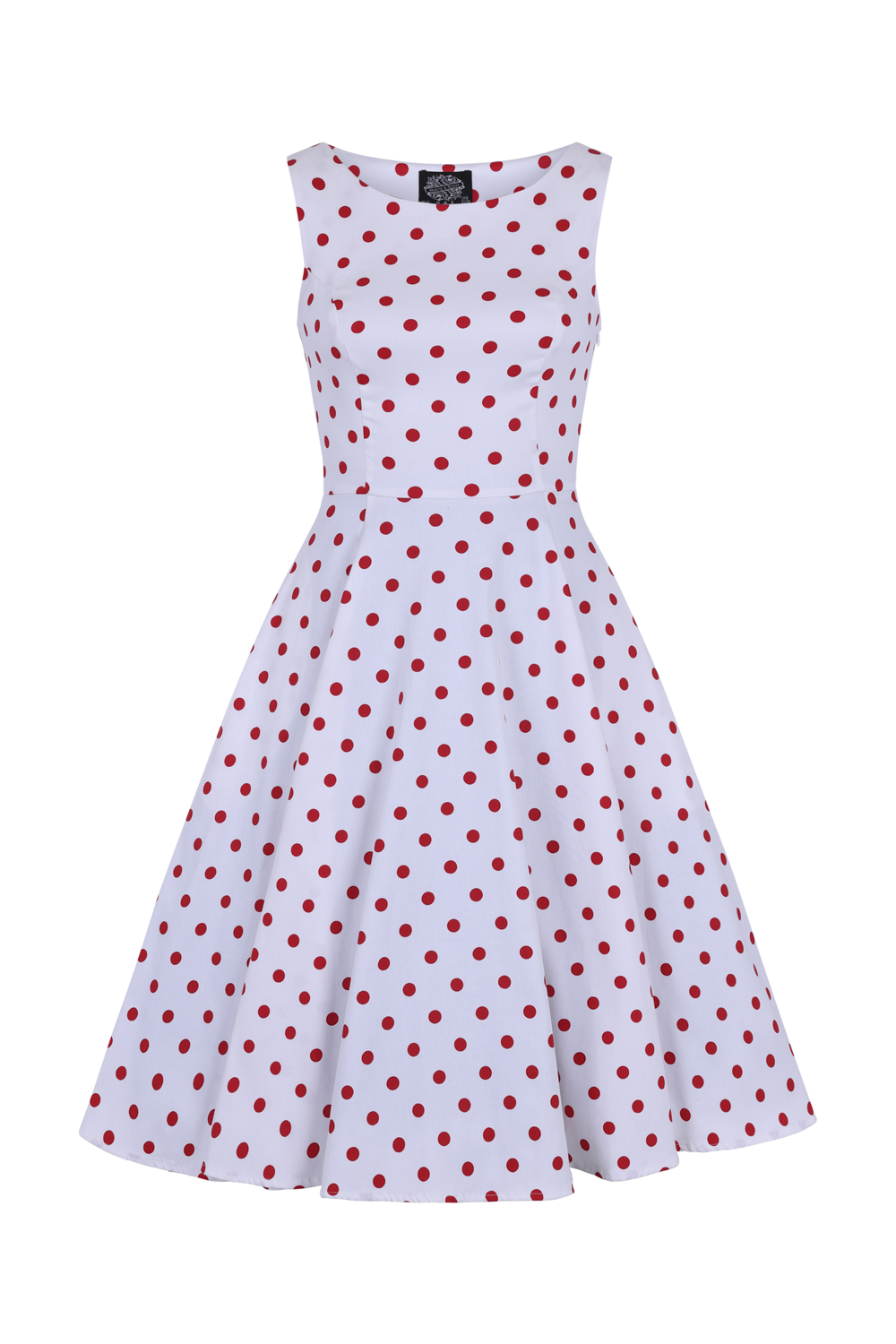 Cindy Polka Dot Swing Dress in White in White/Red - Hearts & Roses London