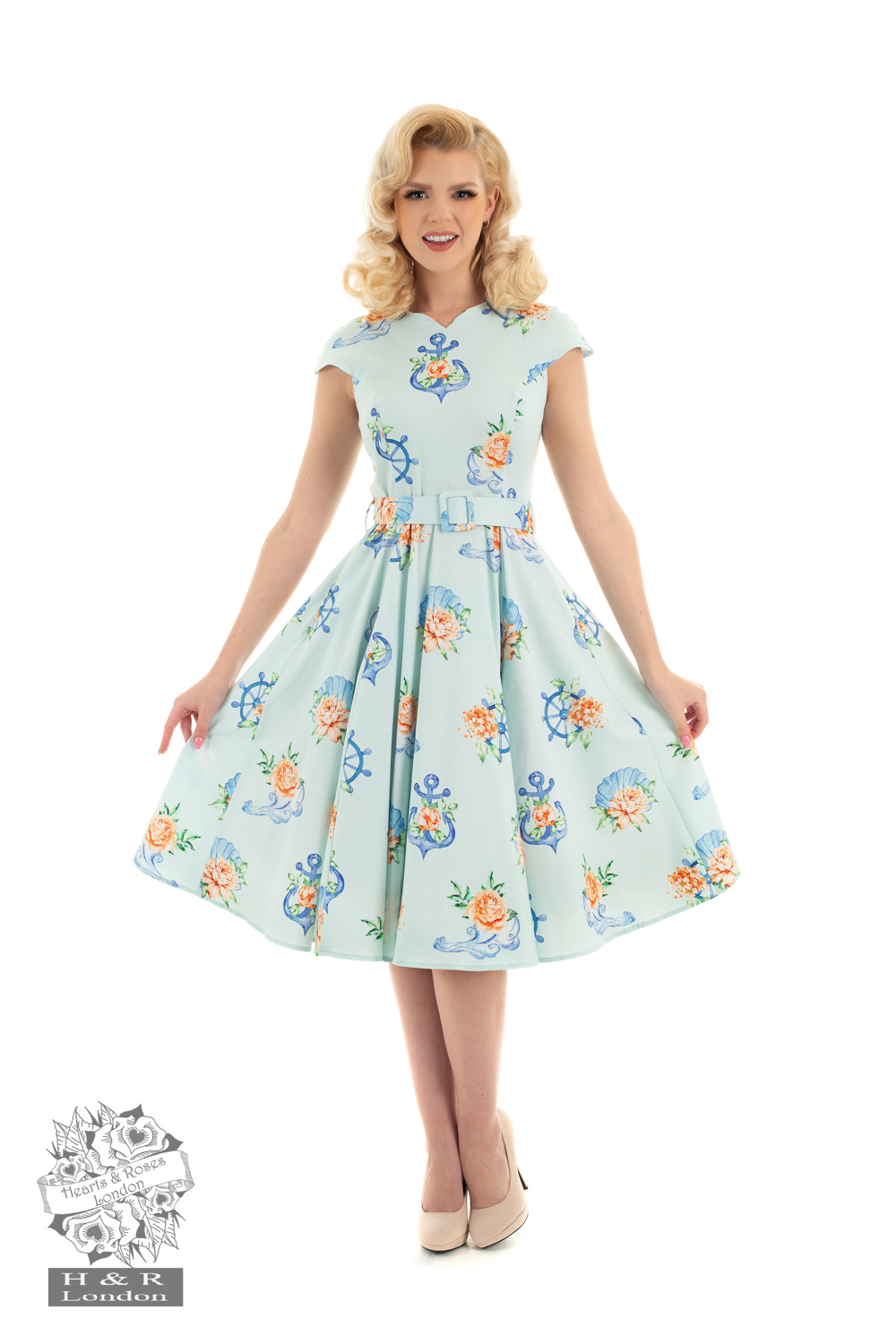 Heidi Floral Swing Dress in Kids in Blue - Hearts & Roses London