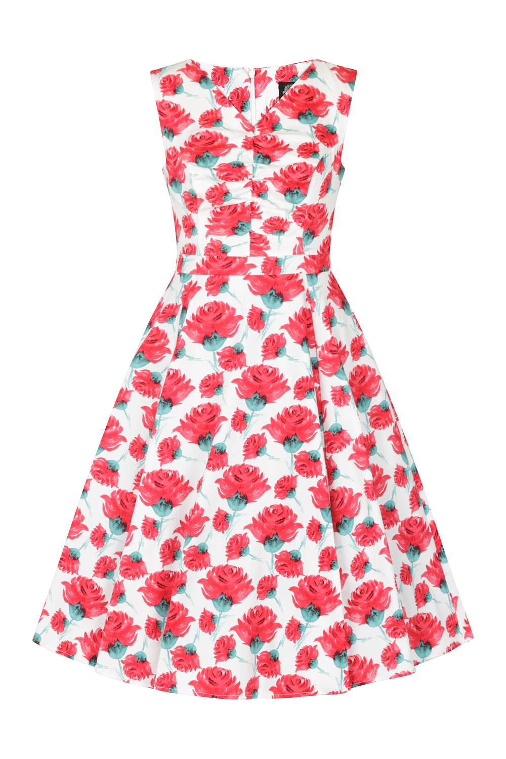 Rosemary Swing Dress in White/Red - Hearts & Roses London