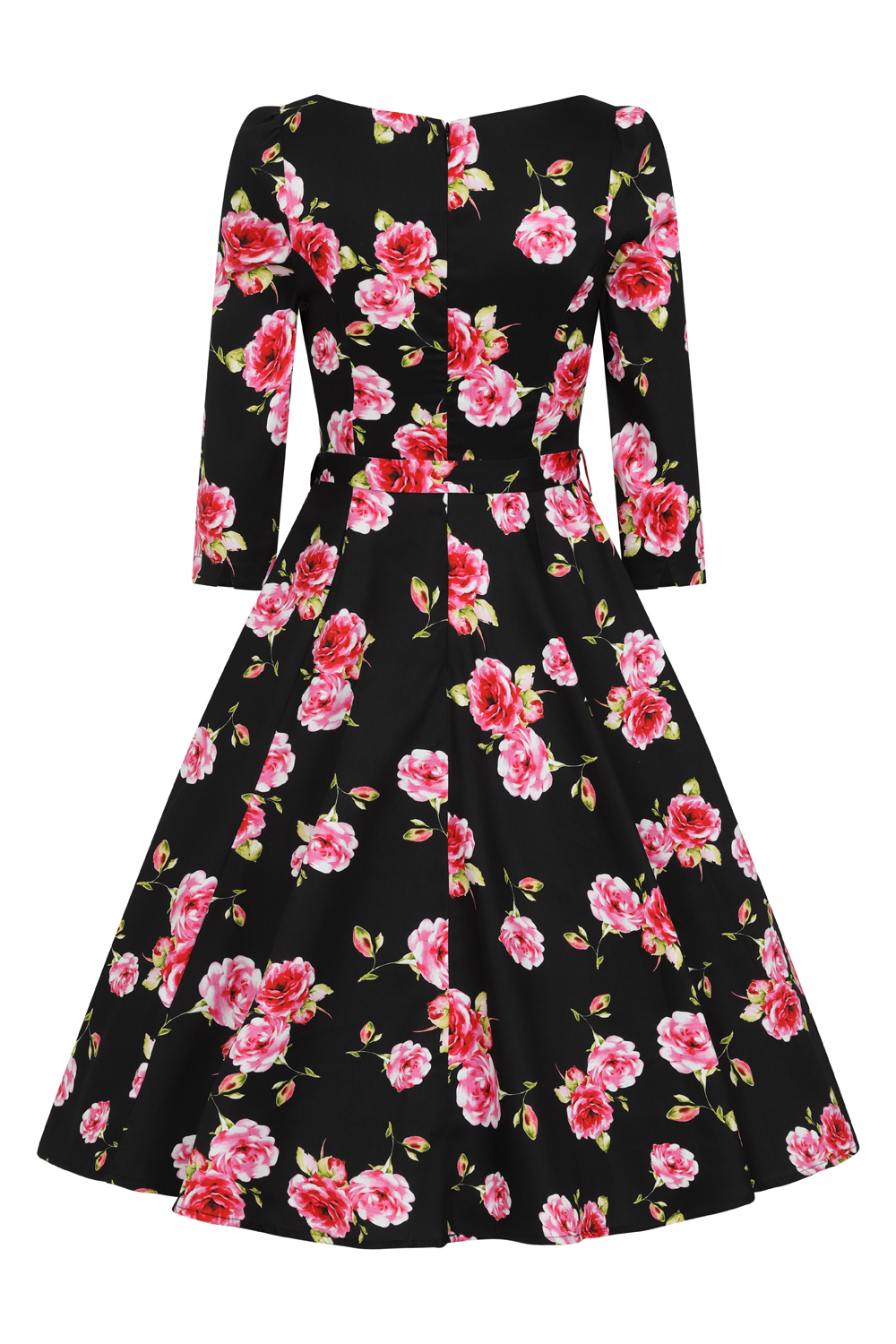 Ava Floral Swing Dress in Black/Pink - Hearts & Roses London