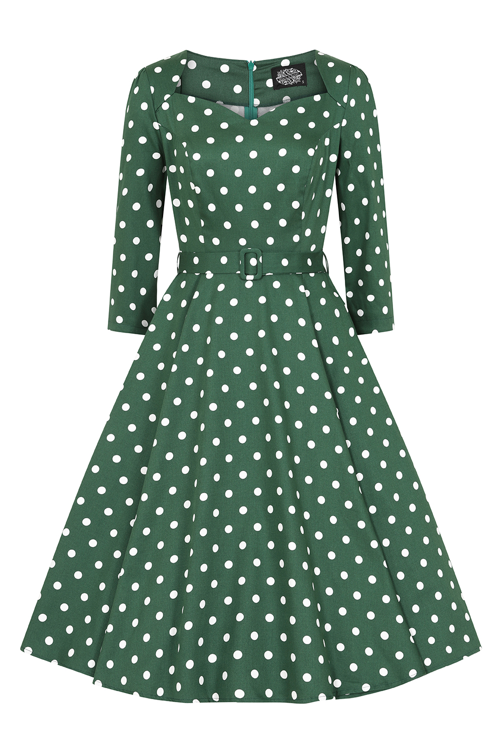 Kylie Green Polka Dot Swing Dress in Plus Size - Hearts & Roses London