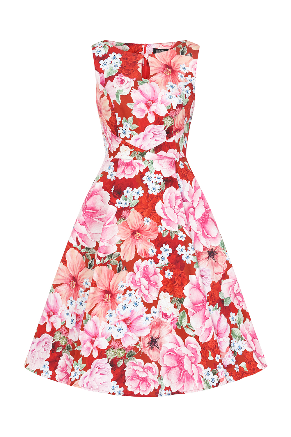 Charlie Floral Swing Dress in Red - Hearts & Roses London