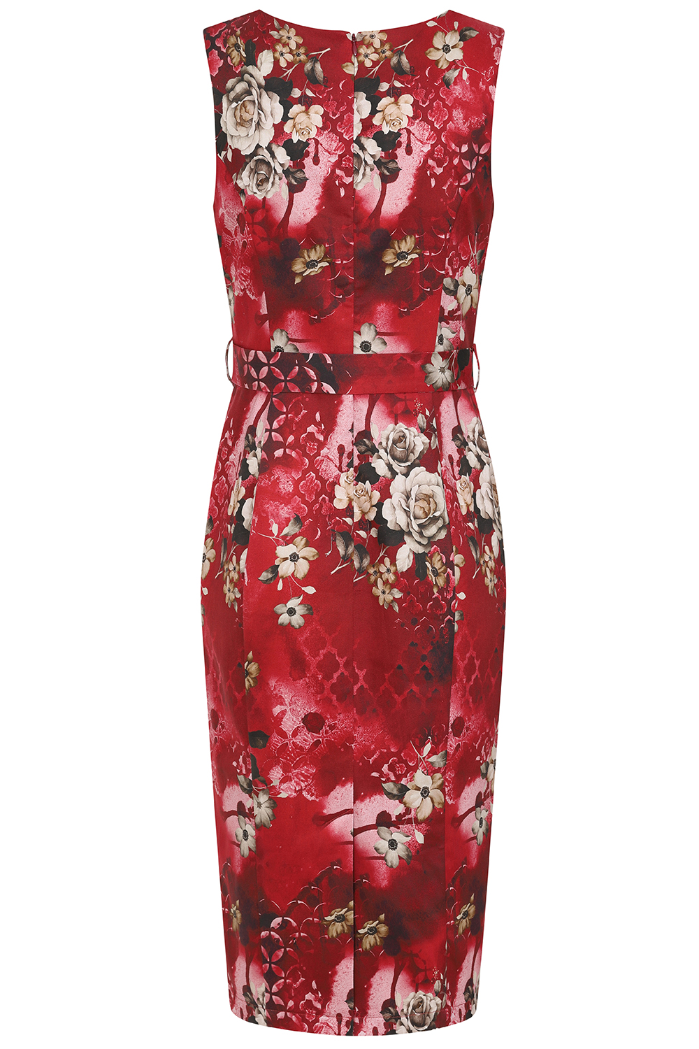 Liliana Floral Wiggle Dress in Red - Hearts & Roses London
