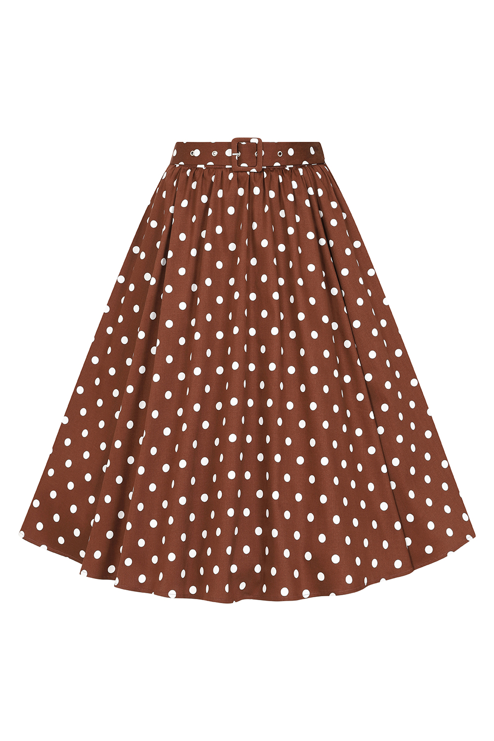 Paula Polka Dot Swing Skirt in Brown - Hearts & Roses London